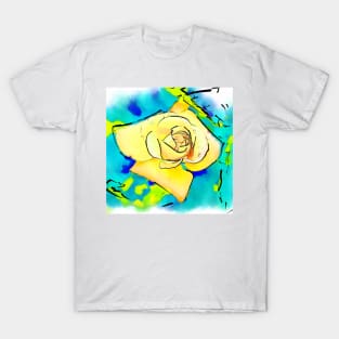 Yellow Rose Bud In Abstract Watercolor T-Shirt